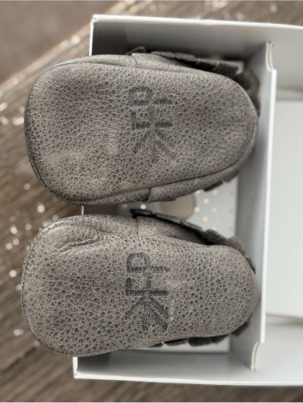 Freshly Picked Gray Suede Baby Moccasins with Fringe